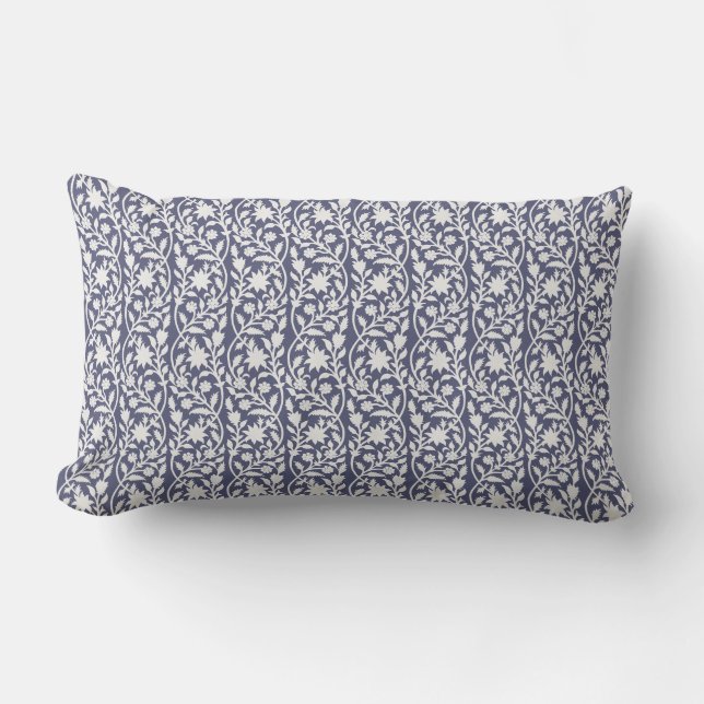 Blockdruck inspiriert blau\navy floral lendenkissen (Vorderseite)