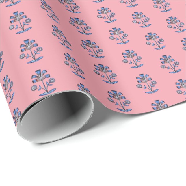 Blockdruck-Lotusblume Geschenkpapier (Rolleneckpunkt)