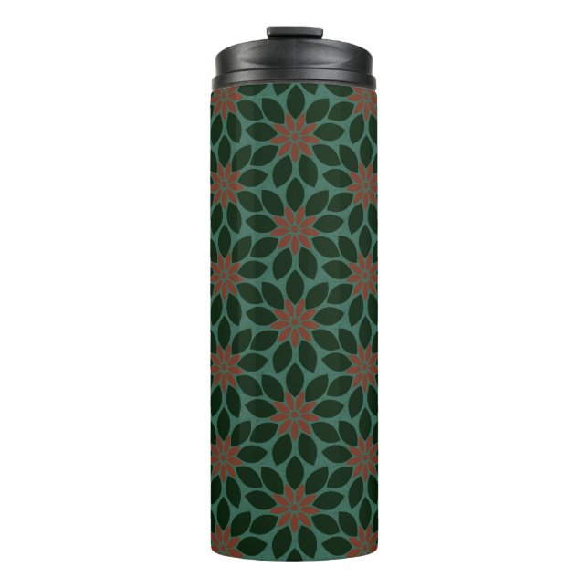 Blockdruck Tile Blume dunkelgrün rot Thermosbecher (Vorderseite)