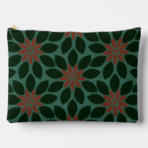 Blockdruck Tile Blume dunkelgrün rot Zubehörtasche