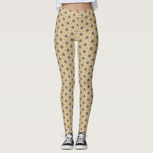 Blockdruck Tile Blume Sonnige gelbe Hintergrundfar Leggings
