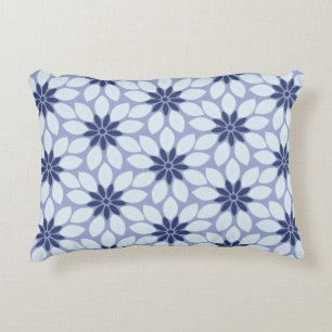 Blockdruckgebundene Blume blau Dekokissen