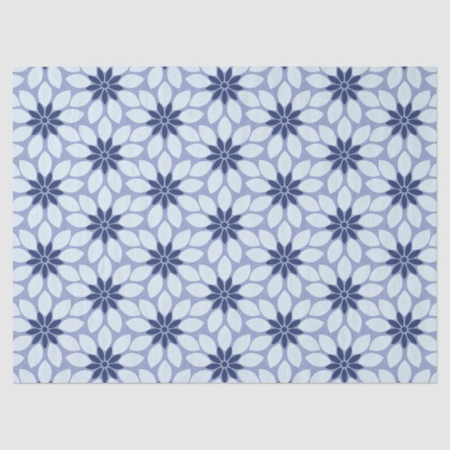 Blockdruckgebundene Blume blau Seidenpapier (Vorderseite)