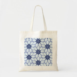 Blockdruckgebundene Blume blau Tragetasche