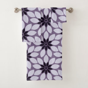 Blockdruckgebundene Blume lila Badhandtuch Set