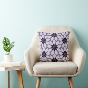 Blockdruckgebundene Blume lila Kissen