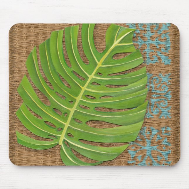 Blockdruckpalme auf Wicker-Hintergrund Mousepad (Vorne)