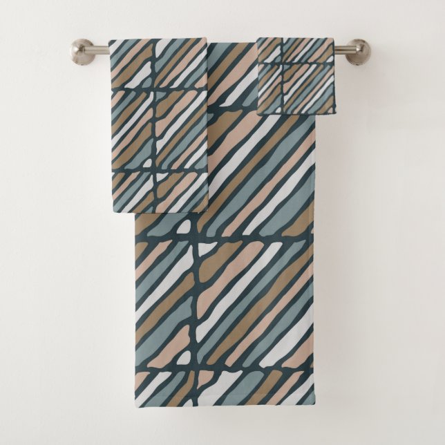 Blöcke und Linien (Marine, Braun und Beige) Badhandtuch Set (Insitu)