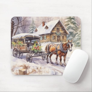 Blockhaus im winterlichen Bauernhof Mousepad