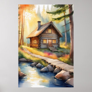 Blockhütte am Fluss 3 Poster