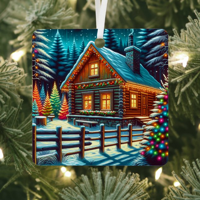 Blockhütte am Heiligabend Personalisiert Ornament Aus Metall (InSitu)