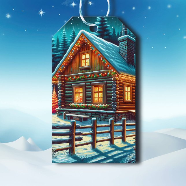 Blockhütte am Heiligabend von und nach Weihnachten Geschenkanhänger (Von Creator hochgeladen)