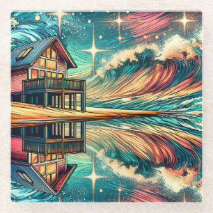 Blockhütte am Strand Art Ai Art Glasuntersetzer