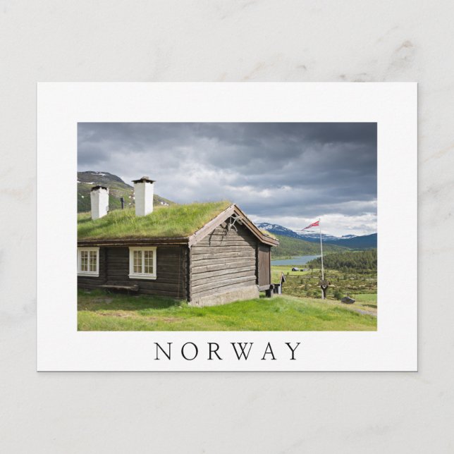 Blockhütte aus Sod-Dach in Norwegen, weiße Postkar Postkarte (Vorderseite)