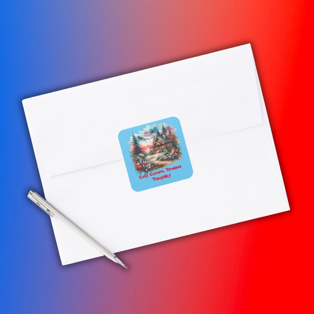 Blockhütte gemütliche Ecken, zeitlose Ruhe | Quadratischer Aufkleber (Von Creator hochgeladen)