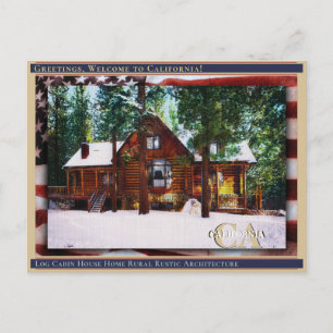 Blockhütte Haus Heim Ländlich Rustikal Leinen + Fl Postkarte