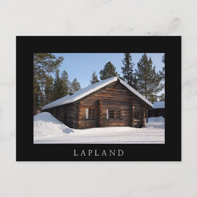 Blockhütte im Schnee, Postkarte für Lappland (Vorderseite)