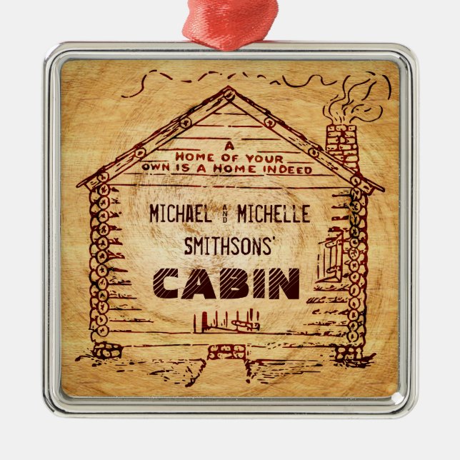 Blockhütte Personalisierte Imitate Holz Silbernes Ornament (Vorne)