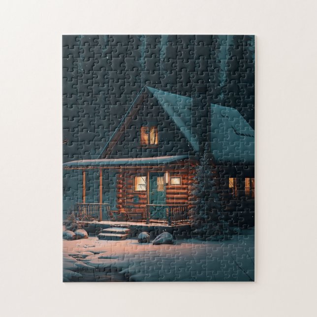 BLOCKHÜTTE SCHNEE WINTER PuzzLE (Vertikal)