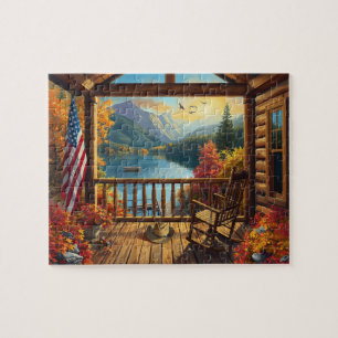 Blockhütte Veranda Herbst Bergsee Aussicht