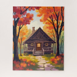 Blockhütte | Wasserfarben Herbstlaub Wald