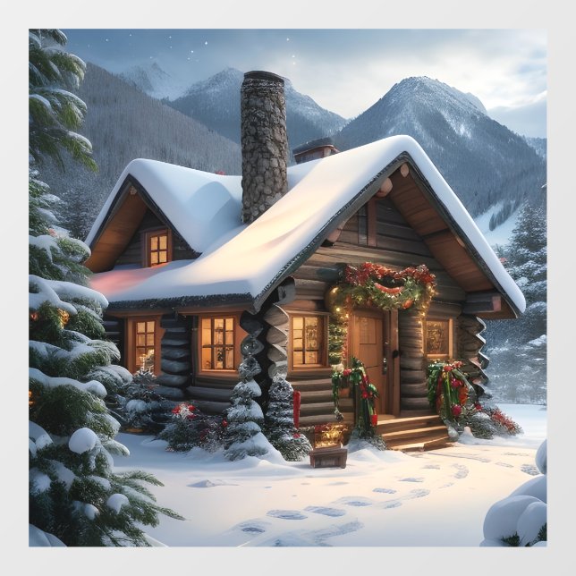 Blockhütte Weihnachtsfenster Fensteraufkleber (Blatt)