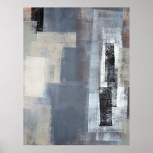 'Blockierte' Graue und Beige Abstrakt Art Poster d
