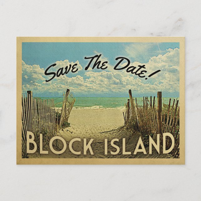 Blockinsel Save the Date Vintag Ankündigungspostkarte (Vorderseite)