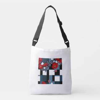 Blockmuster der roten Blume - Crossbody-Beutel Tragetaschen Mit Langen Trägern