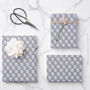 Blockprint inspiriert blau geschenkpapier set