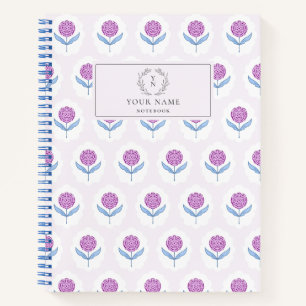 Blockprint inspiriert Rosa Blütenblume Notizbuch
