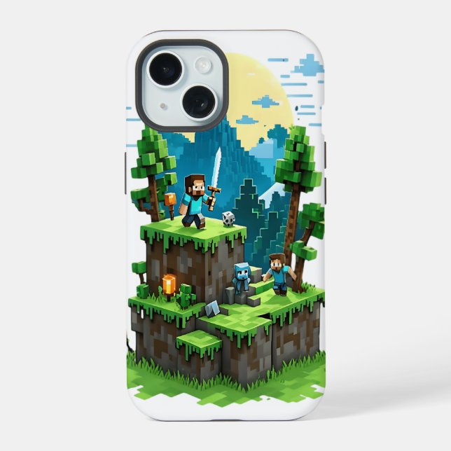 BlockQuest Adventures – Pixel Art iPhone 15 Hülle (Rückseite)