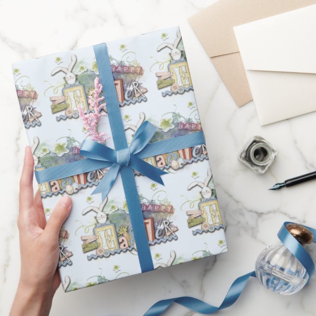 Blocks and Bunnies Happy Oaster Geschenkpapier (Schenken)