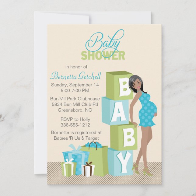 Blocks Baby Shower Einladung Afroamerikanischer Ju (Vorderseite)