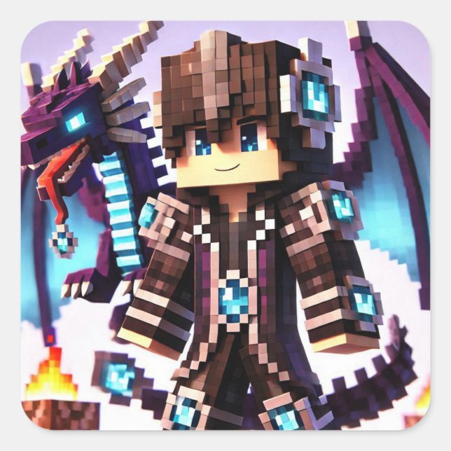 Blockstyle Dark Dragon Diamond Sword Quadratischer Aufkleber (Vorderseite)