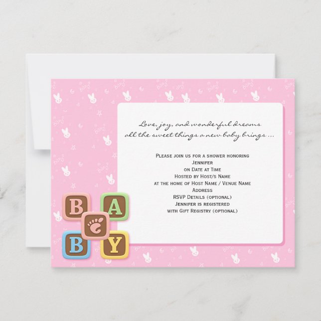 Blocs bébé sur Invitation Baby shower rose (Devant)