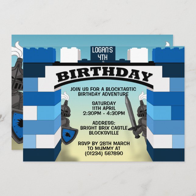 Blocs Bleus Castle Invitations d'anniversaire (Devant / Derrière)
