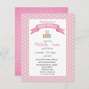 Blocs de bébé rose Fille Douche Invitation