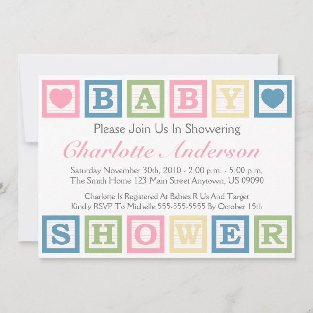 Blocs de construction Invitations de Baby shower ( (Devant)