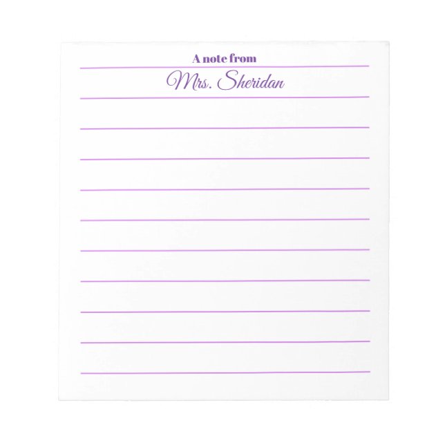 Blocs-notes de professeur papier ligné violet Un m (Devant)