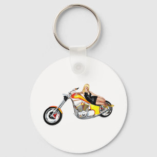 Blond auf einem Chopper Schlüsselanhänger