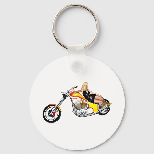 Blond auf einem Chopper Schlüsselanhänger (Vorderseite)