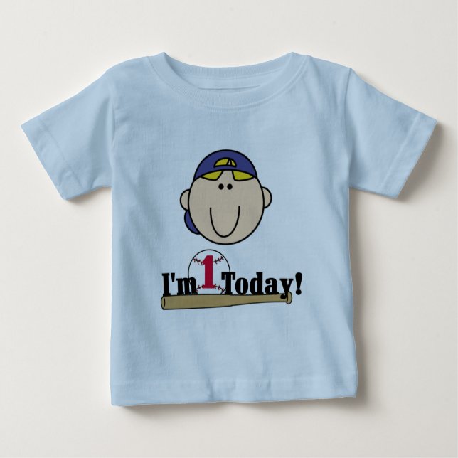 Blond Boy Baseball 1st Birthday Tshirts (Vorderseite)