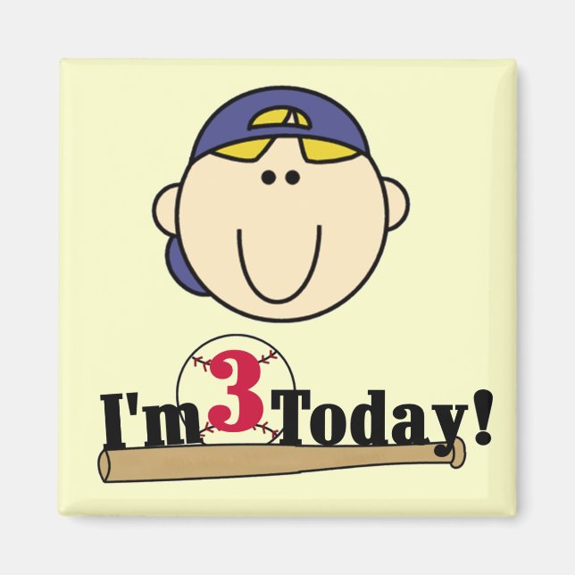 Blond Boy Baseball 3. Geburtstag Magnet (Vorne)