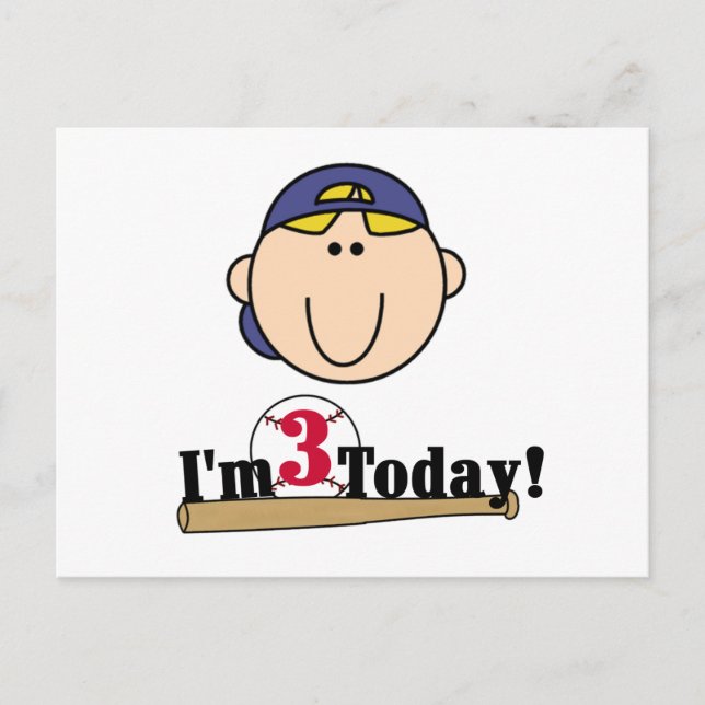 Blond Boy Baseball 3. Geburtstag Postkarte (Vorderseite)