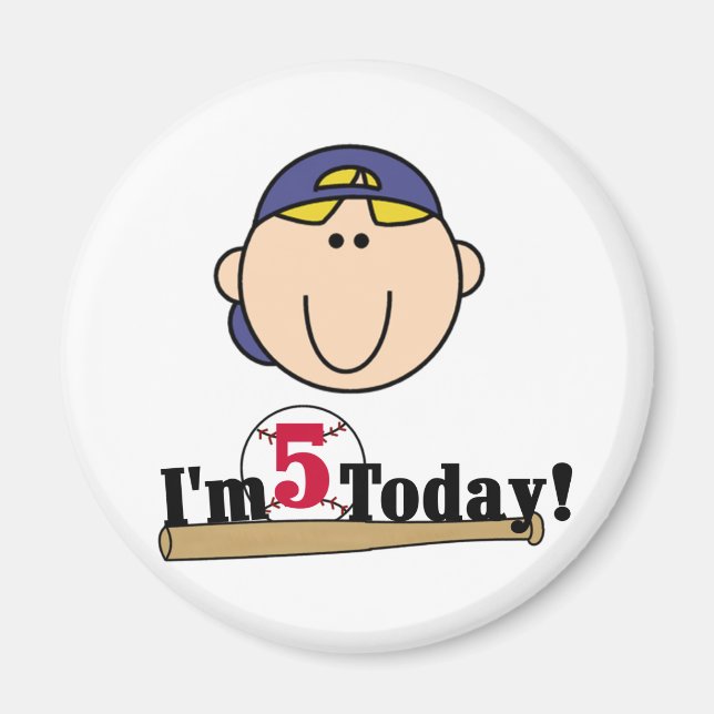 Blond Boy Baseball 5. Geburtstag Magnet (Vorne)