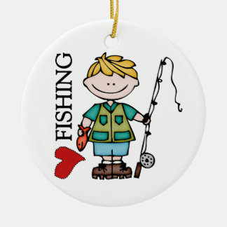 Blond Boy I Liebe Fischen Keramikornament