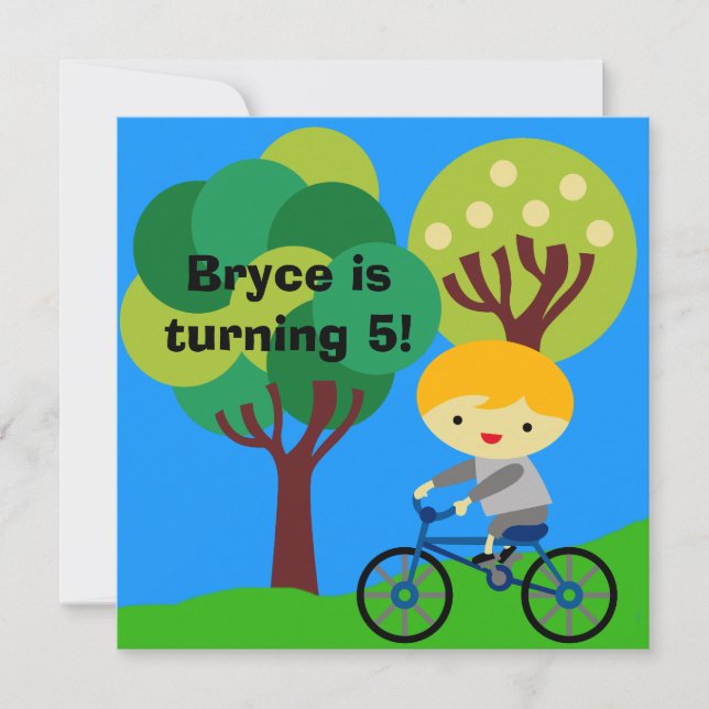 Blond Boy on Bicycle Birthday Einladung (Vorderseite)