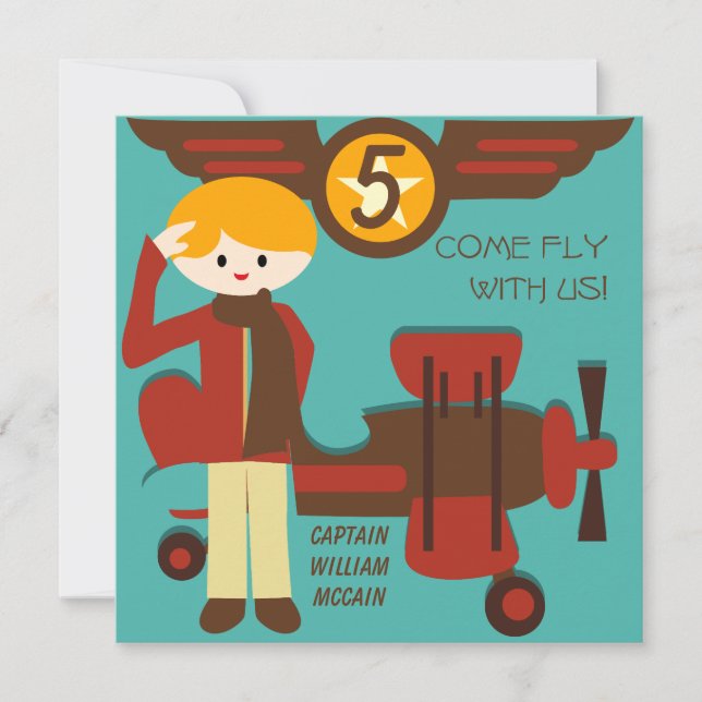 Blond Boy Pilot zum Geburtstag Einladungen (Vorderseite)