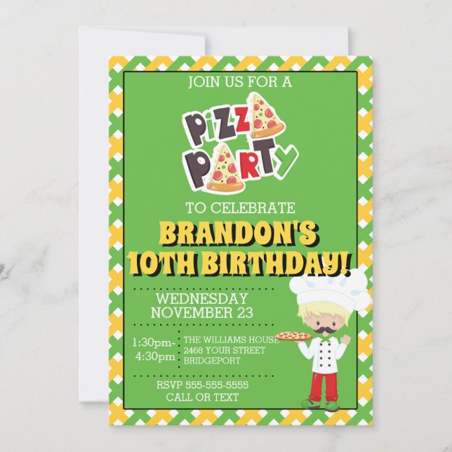 Blond Boy Pizza Party Anniversaire Invitation (Devant)